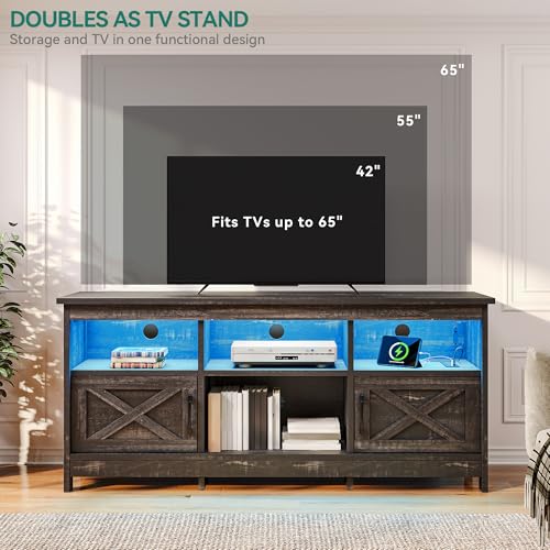 YITAHOME TV Stand for 65 Inch TVs, Entertainment Center with Storage Cabinets, Power Outlet & LED Light