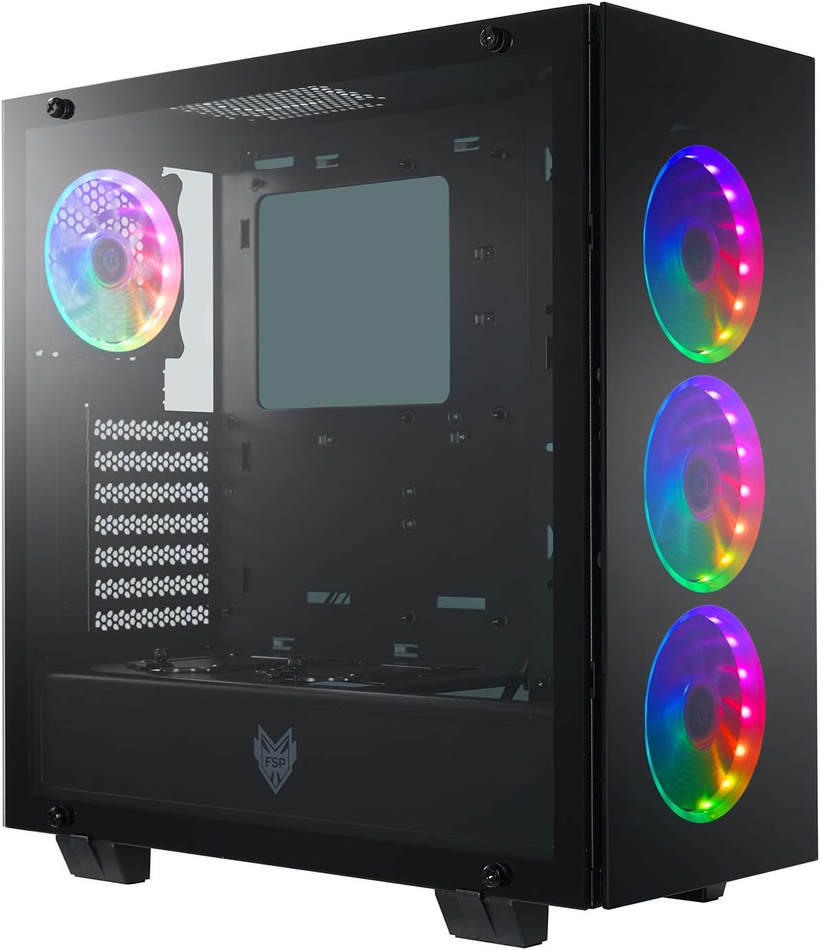 FSP ATX Mid Tower PC Computer Gaming Case with 3 Tempered Glass Panels and 4 ARGB Fans (CMT510 Plus) …