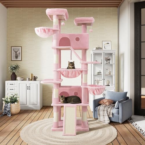 SHA CERLIN 81in Multi-Level Tall Cat Tree Tower for Indoor Kitties/Larger Cat Condo Furniture with Hammock/Cozy Pussycat Perches/Sisal Scratching