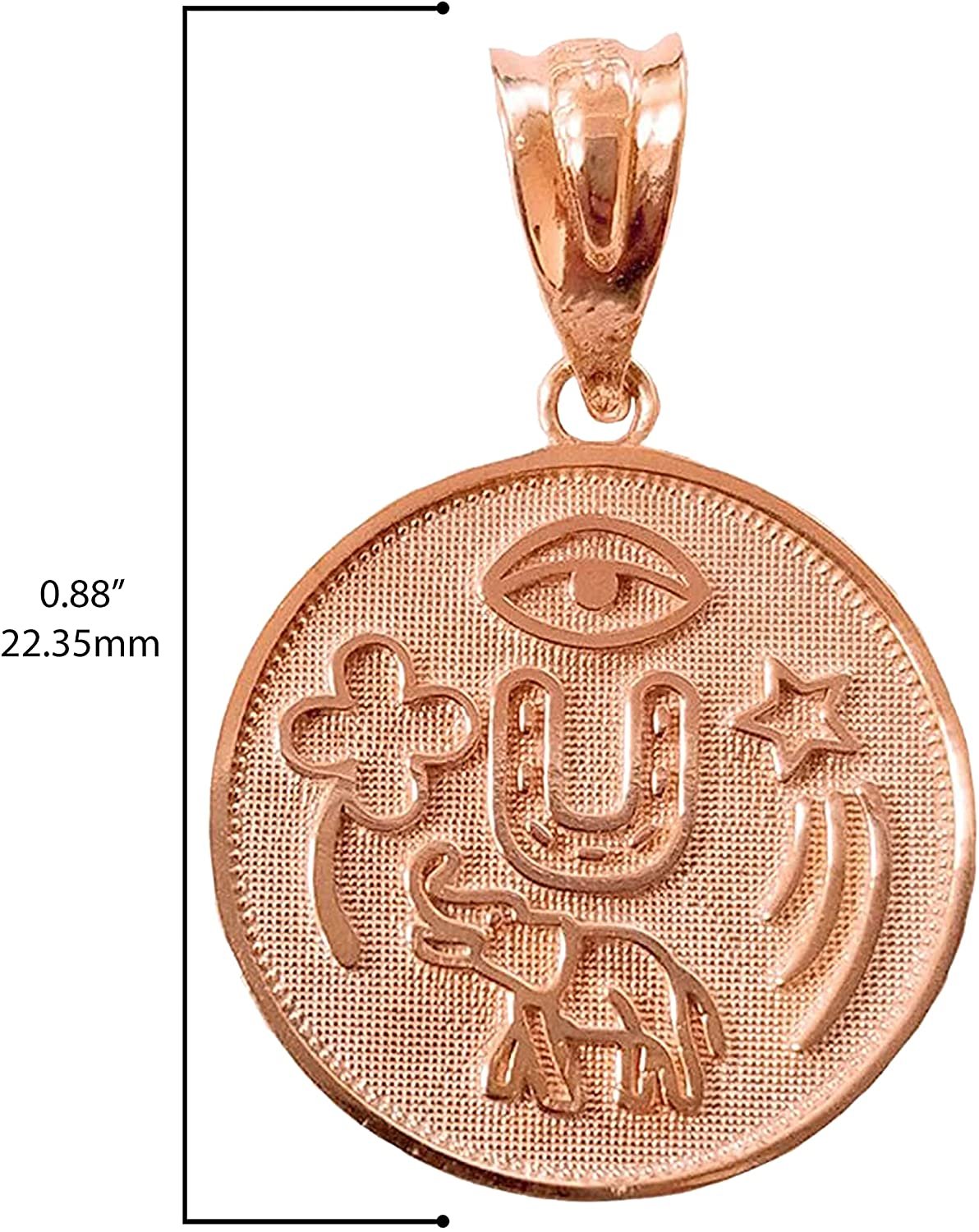 10K Rose Gold Lucky Charm Round Coin Medal Talisman Pendant Charm