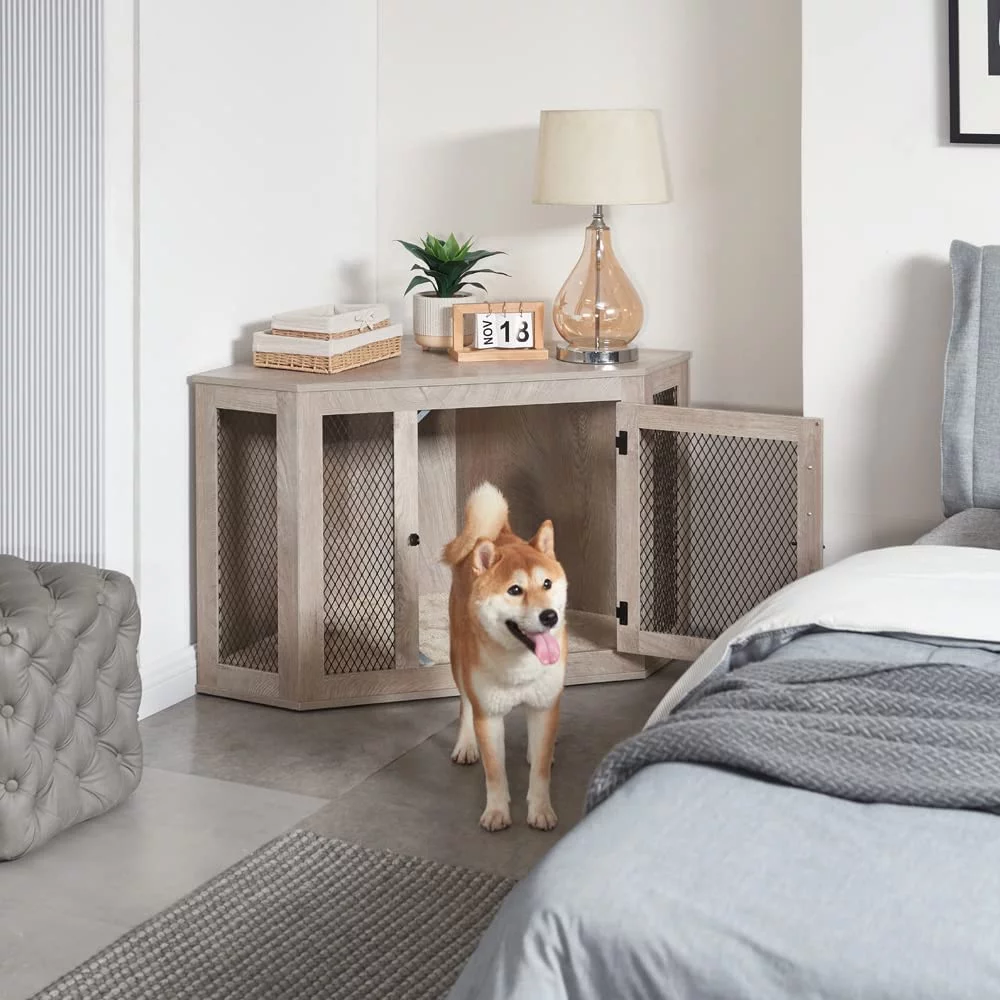 UniPaws UH5165 Medium Corner Dog Crate -  Weathered Grey