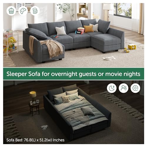 HONBAY Modular Sectional Sofa U Shaped Sectional Modular Sofa with Storage Convertible Sectional Couch for Living Room, Grey