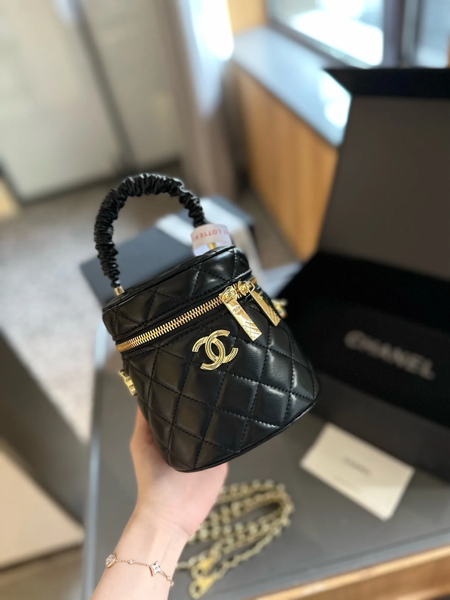 Vanity Case with Chain Quilted Lambskin Mini