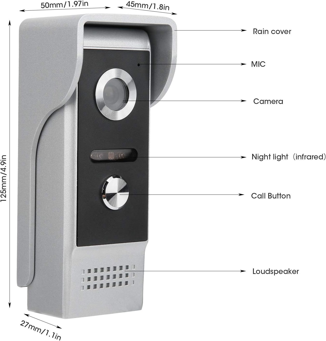 Video Door Phone Doorbell Intercom System, Wired Door Entry System with 7 Inch TFT LCD Monitor & High-definition Camera, for 1-Family House