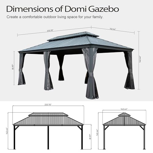 Domi 10’ x 10’ Hardtop Gazebo Metal Frame Canopy with Netting & Curtains