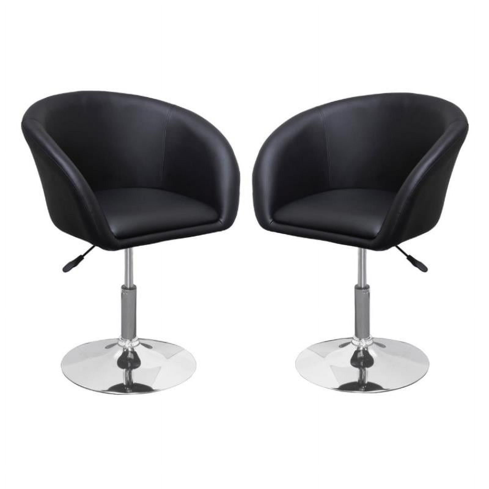 Home Square Adjustable Swivel Faux Leather Coffee Chair in Black - Set of 2