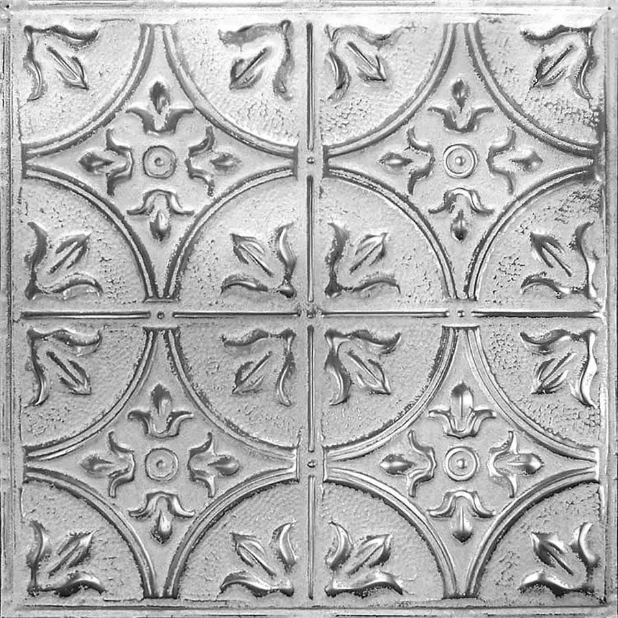 American Tin Ceilings 24-in x 24-in 5-Pack Silver Washed White Metal/Tin 15/16-in Surface-Mount Panel Ceiling Tiles | KIT-N-P02-