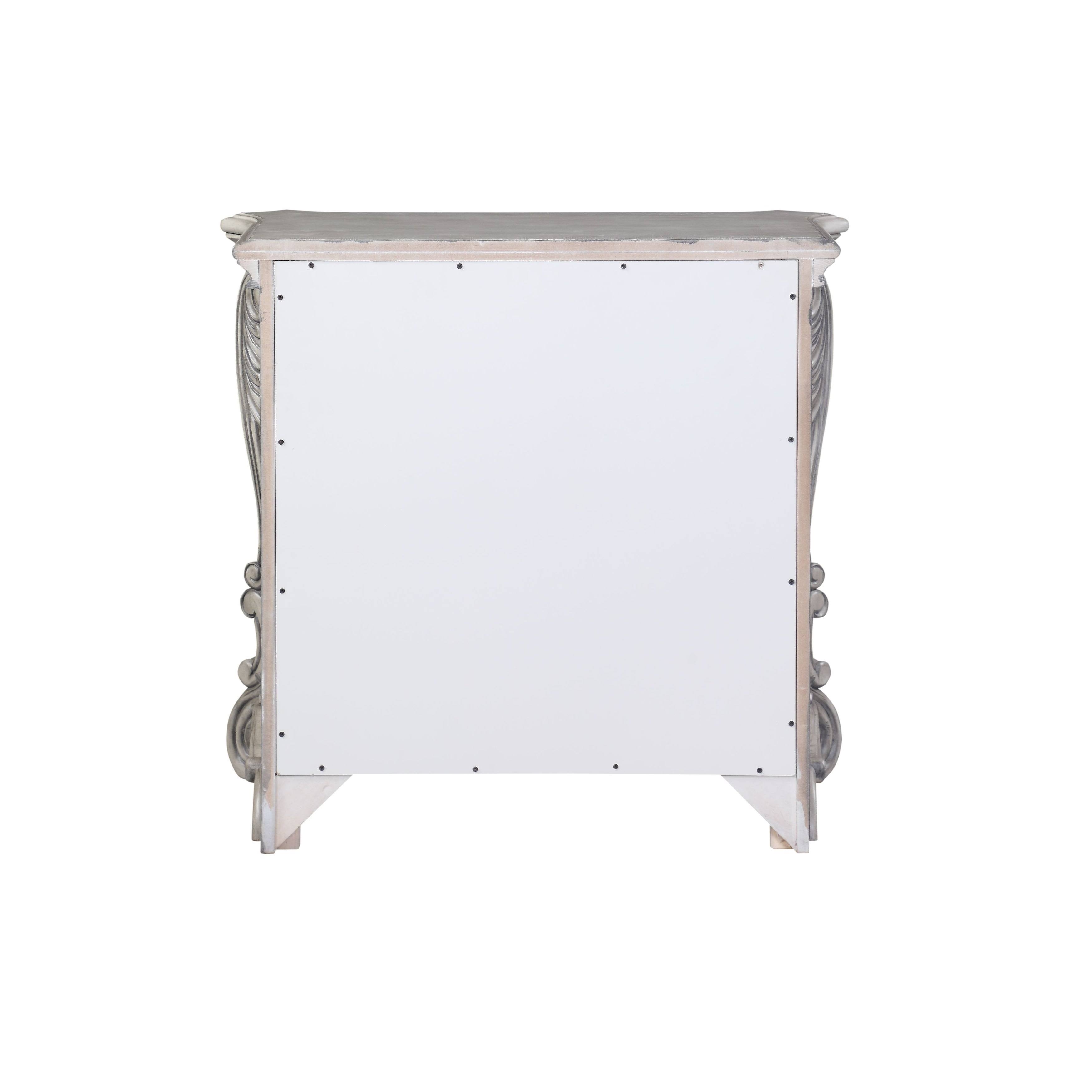 Benzara BM218540 Intricately Carved Wooden Nightstand with 2 Storage Drawers Antique White