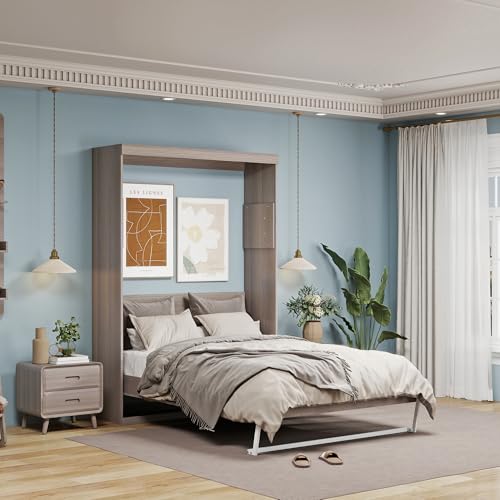 Black Wood Full Size Murphy Bed, Murphy Bed Full Space-Saving Wall Beds