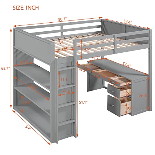 Harper & Bright Designs Full Size Loft Bed with Wardrobe and Desk, Solid Wood Loft Bed Frame with Storage, for Kids Teens Adults (Full Size, White)