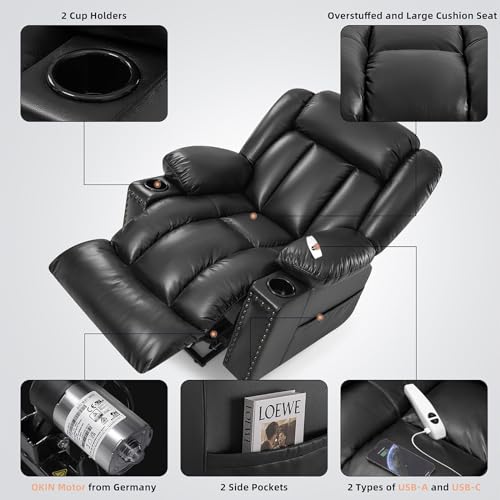 Large Power Lift Chairs Recliners for Elderly with Heated and Massage, Overstuffed Adjustable Lift Chairs, 3 Positions, Breathable Leather