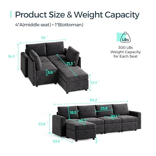 LINSY HOME Modular Sectional Sofa, Convertible U Shaped Sofa Couch with Storage, Memory Foam, Modular Sectionals with Ottomans