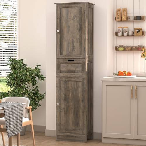 Iwell 67" Tall Bathroom Cabinet, Storage Cabinet with 2 Doors & 1 Drawer, Bathroom Storage Cabinets with Adjustable Shelves, for Living Room