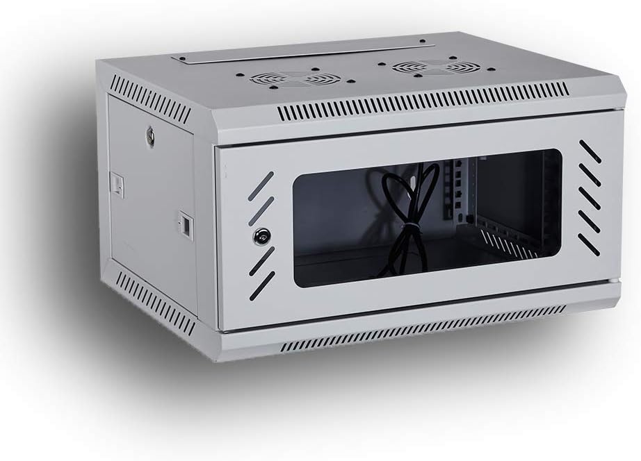 Kenuco Wall Mount Rack Server Cabinet Data Network Enclosure 19-Inch Server Network Rack with Locking Glass Door 16-Inches Deep (BLACK 06U)