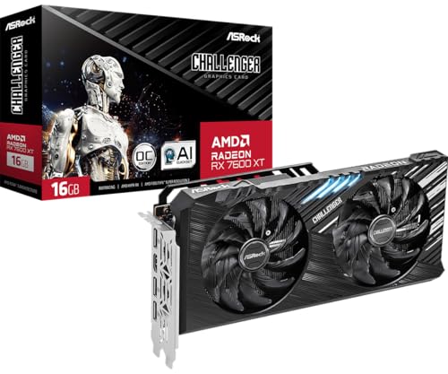 ASRock AMD Radeon RX 7700 XT Challenger 12GB GDDR6 192-bit 0dB Silent Cooling 7680 x 4320 DisplayPort HDMI LED Indicator 18Gbps Dual Fan Graphics Card