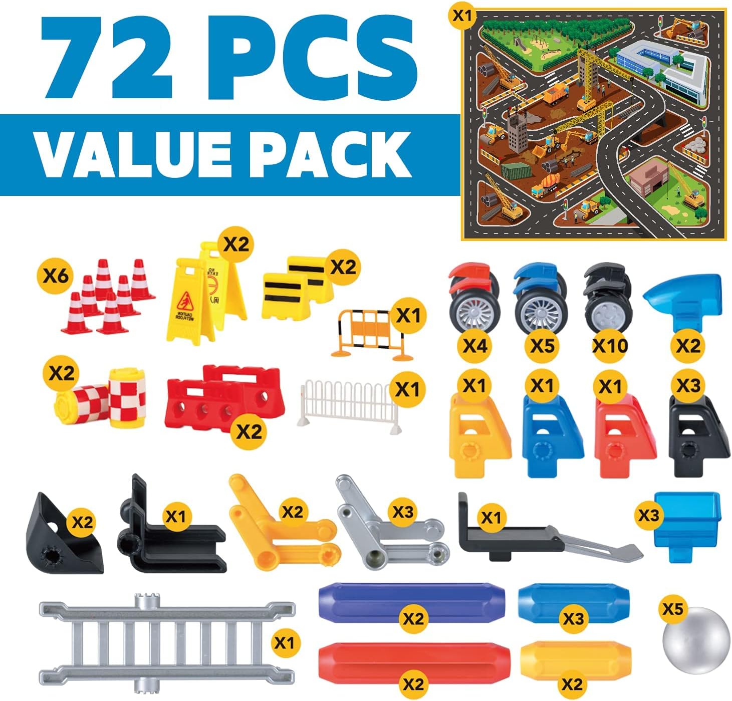 Cars Magnetic Building Blocks, New Shapes for Creating Endless Colorful Builder Trucks Including Play Mat, Selected Construction Signs Road