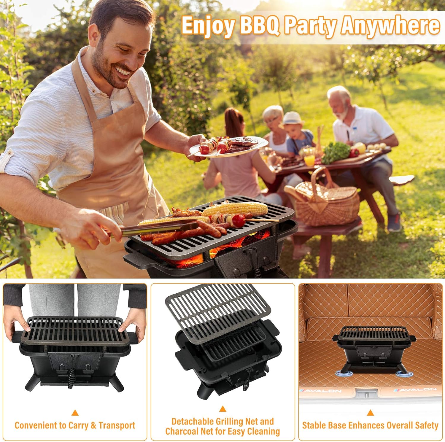 Giantex Charcoal Grill Hibachi Grill, Portable Cast Iron Grill with Double-sided Grilling Net, Air Regulating Door, Fire Gate