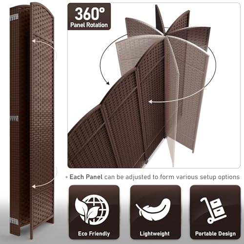 Sorbus 8-Panel Black Room Divider with Double Hinged Panels, 6 ft Tall Folding Privacy Screen