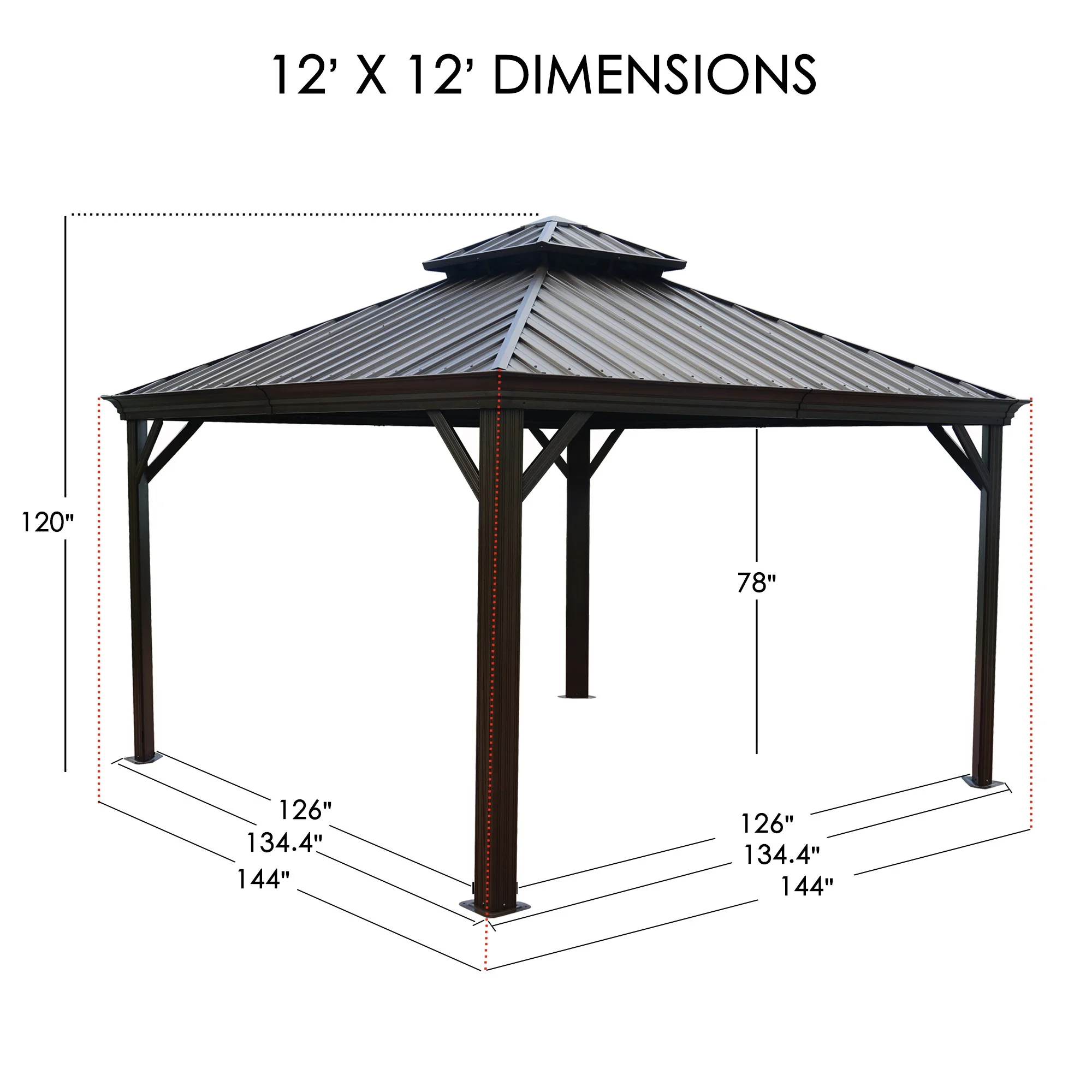 Kozyard Alexander Hardtop Aluminum Permanent Gazebo with a Mosquito Net and Privacy Sidewalls (Alexander 12'x12' (Gray))