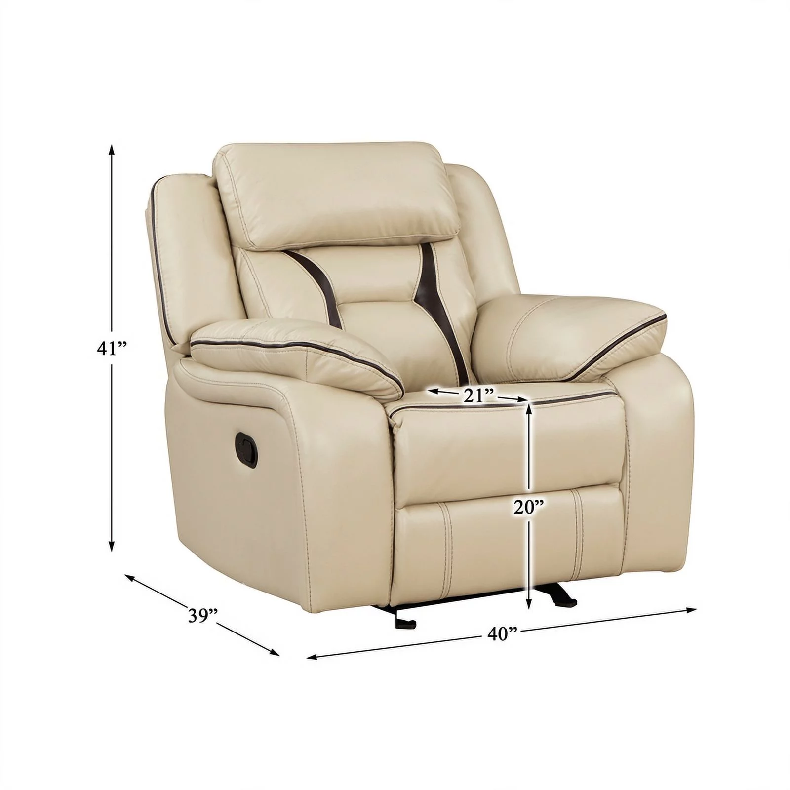 Lexicon Amite Faux Leather Upholstered Glider Reclining Chair in Beige