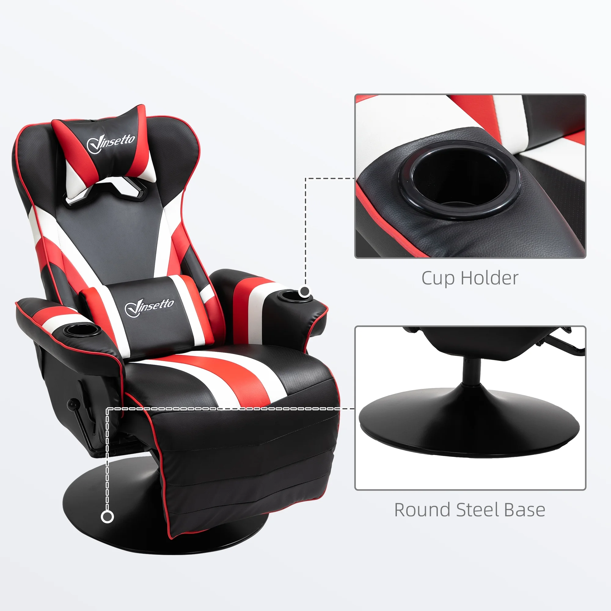 Vinsetto Gaming Chair, Racing Style Computer Recliner with Lumbar Support, Footrest and Cup Holder, Black/White/Red