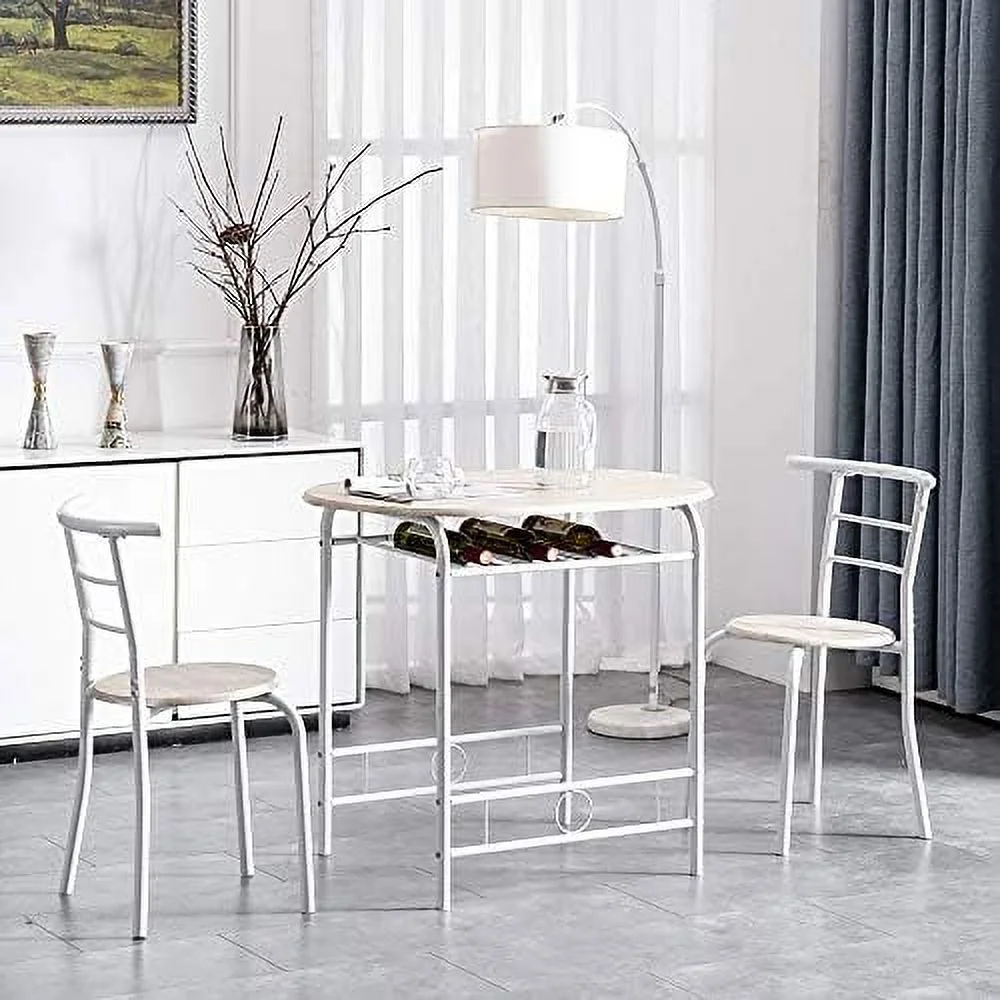 TJUNBOLIFE Compact Dining Table Set for 2  Breakfast Nook Kitchen  Dining Room Set with  Rack for Small Space (Oak and White)
