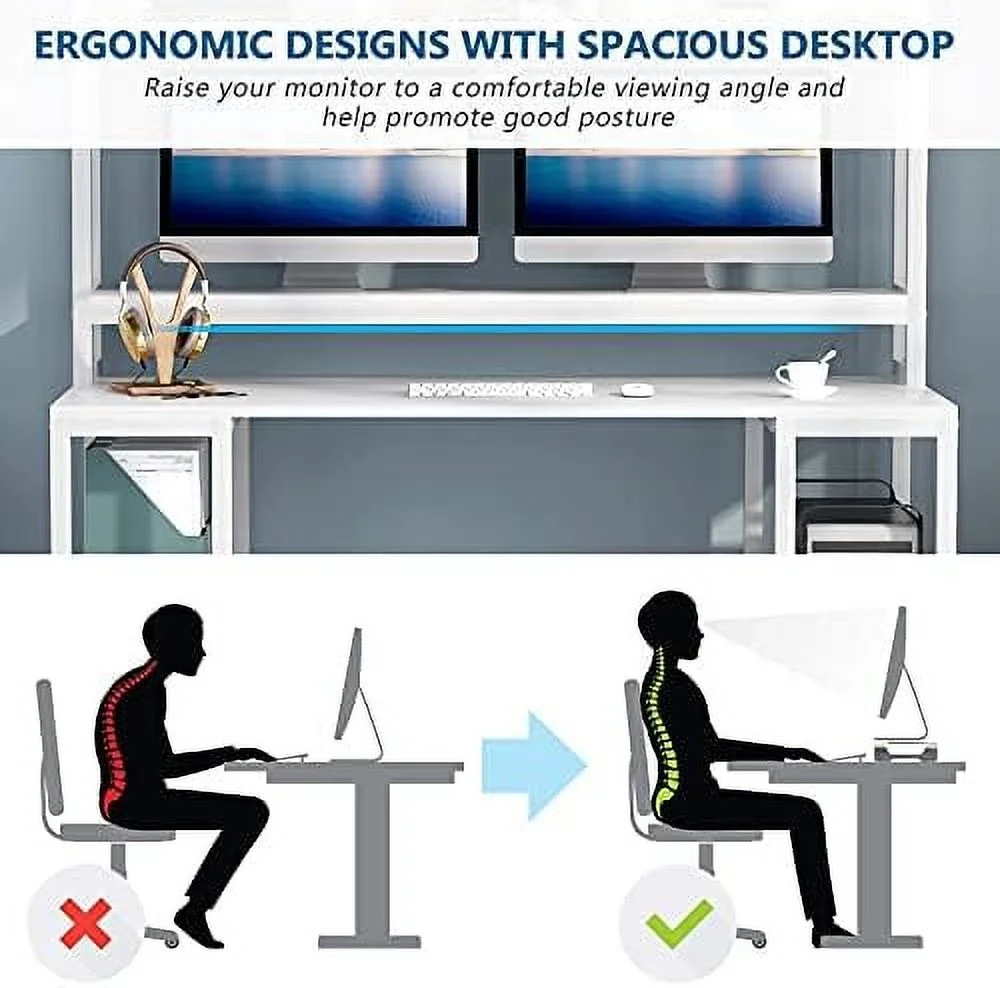 55 Inches Computer Desk with Hutch and Monitor Stand Riser  Rustic Industrial Desk Computer Table Studying Writing Desk Workstation with  Shelves
