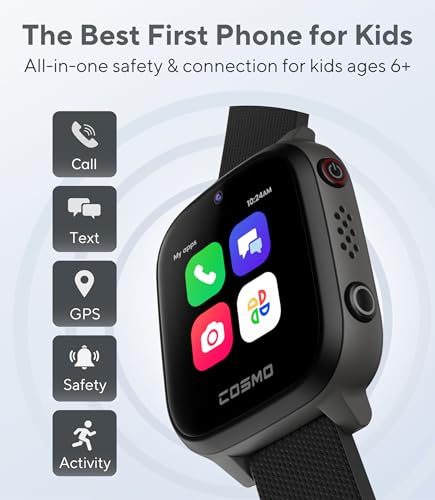 JrTrack 4 Kids Smart Watch by Cosmo | Phone Watch & GPS Tracker | Enhanced Parental Controls | Call, Text, Activity