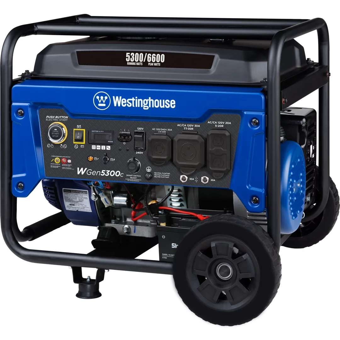 Westinghouse 6600 Peak Watt Home Backup, Gas Powered Portable Generator, Remote Electric Start, CO Sensor