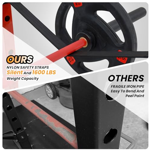 Power Cage with LAT Pulldown, Multi-Functional Power Rack with Cable Pulley System and J-Hooks, Squat Rack with Dip Bars and Landmine Attachment