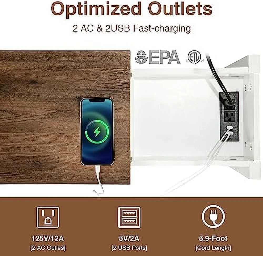 RUNFAYBIU Narrow End Table with Charging Station