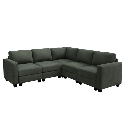 HONBAY Corduroy Modular Sectional Couch with Storage L-Shaped Sectional Couches for Living Room 6 Seater Modular Sofa, Dark Gray
