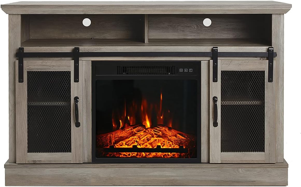 HOSEOKA Fireplace TV Stand with Sliding Barn Door Media Entertainment Center for Living Room