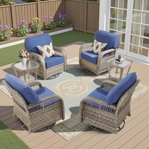 7 Pieces Outdoor Furniture Set with Swivel Chairs