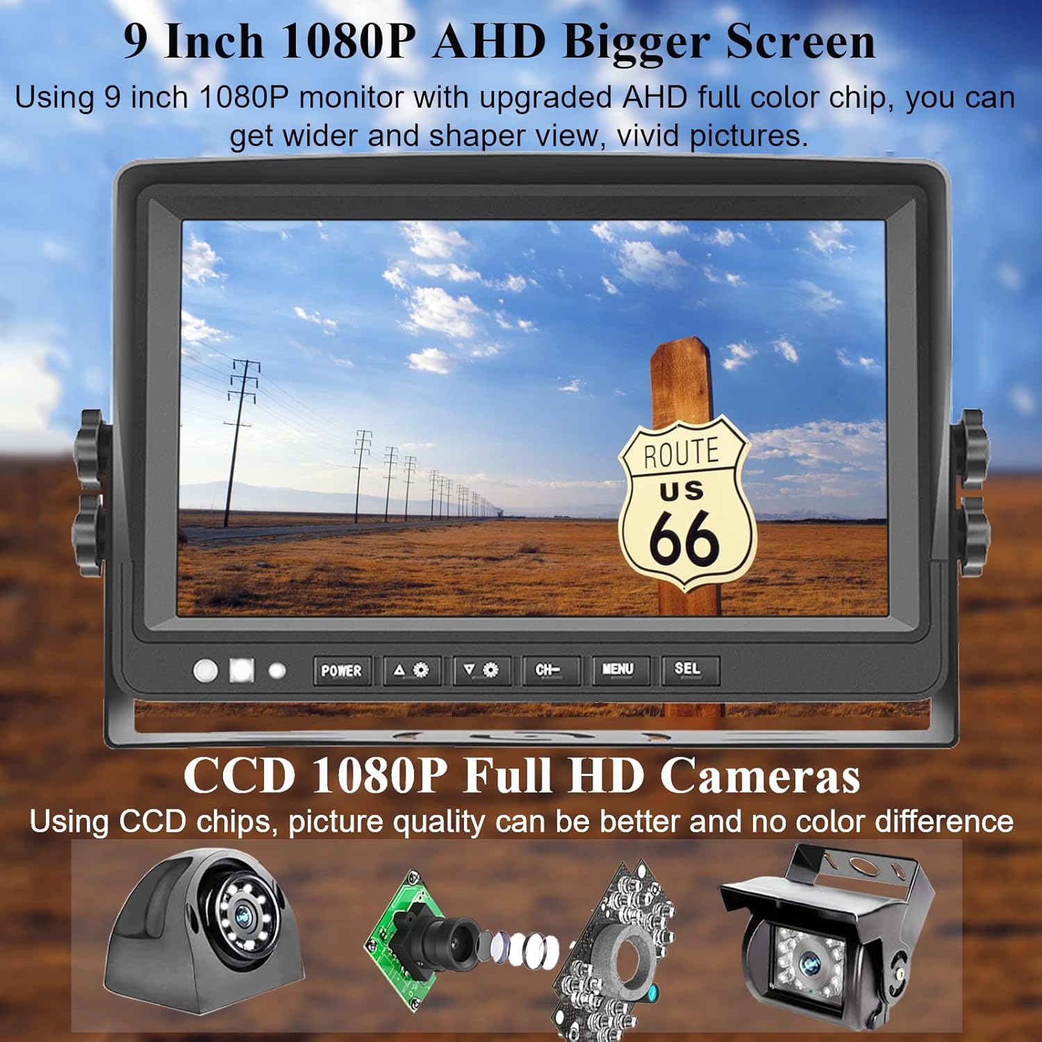 Backup Camera System with 9'' 1080P Monitor for RV Semi Box Truck Trailer Camper