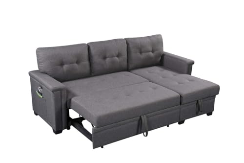 Ball & Cast Convertible Sofa Bed with Reversible Storage Chaise,Linen Sleeper Sofa Couch L Shaped Pull Out Couch Bed