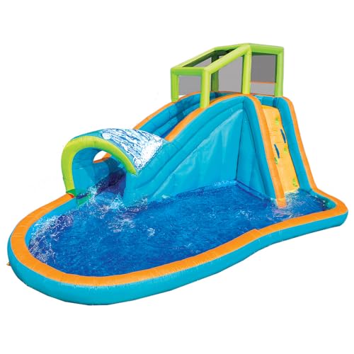 Inflatable Water Slide - Huge Kids Pool (14 Feet Long by 8 Feet High) with Built in Sprinkler Wave and Water Wall