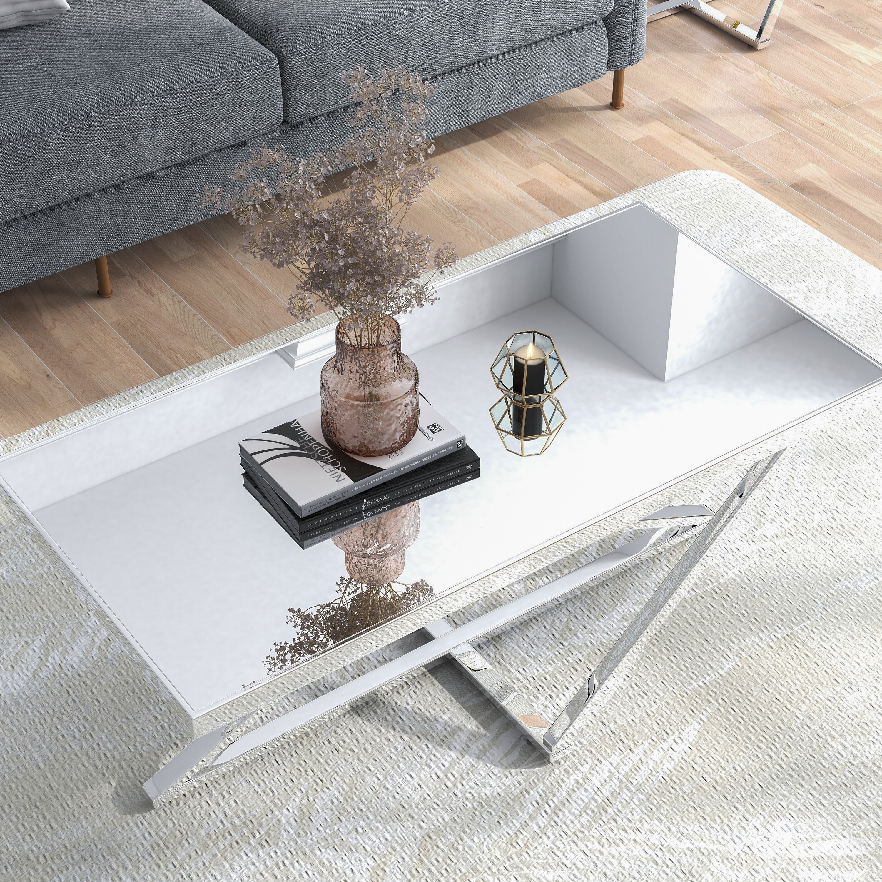 Furniture of America Marchat Glam Chrome 47-inch Mirror Top Coffee Table by