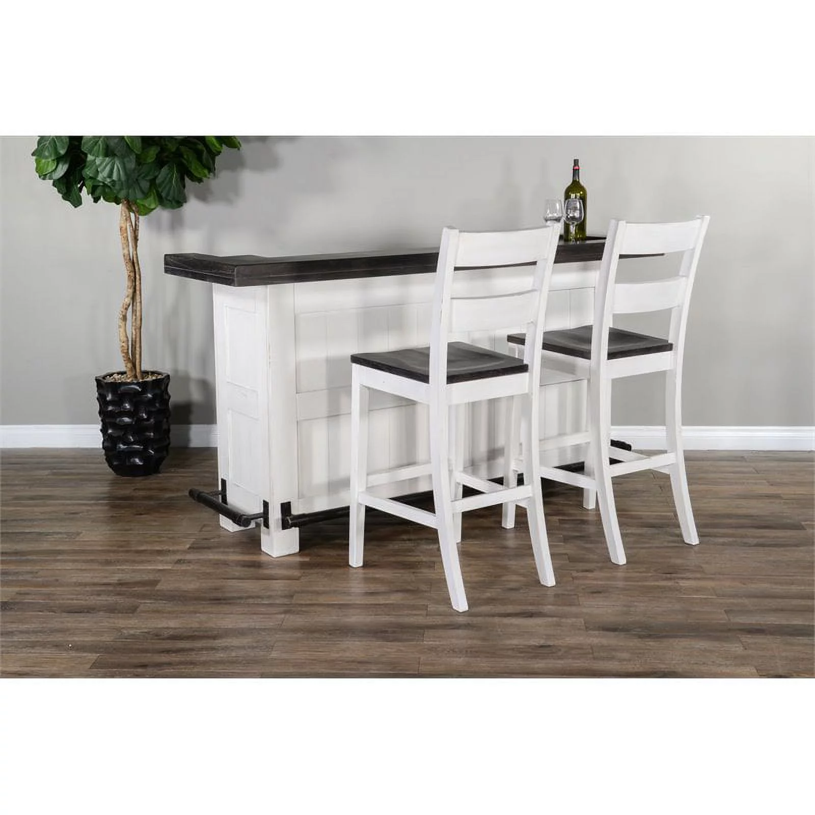 Pemberly Row Espresso Finish 78" Farmhouse styled Wood Bar Unit
