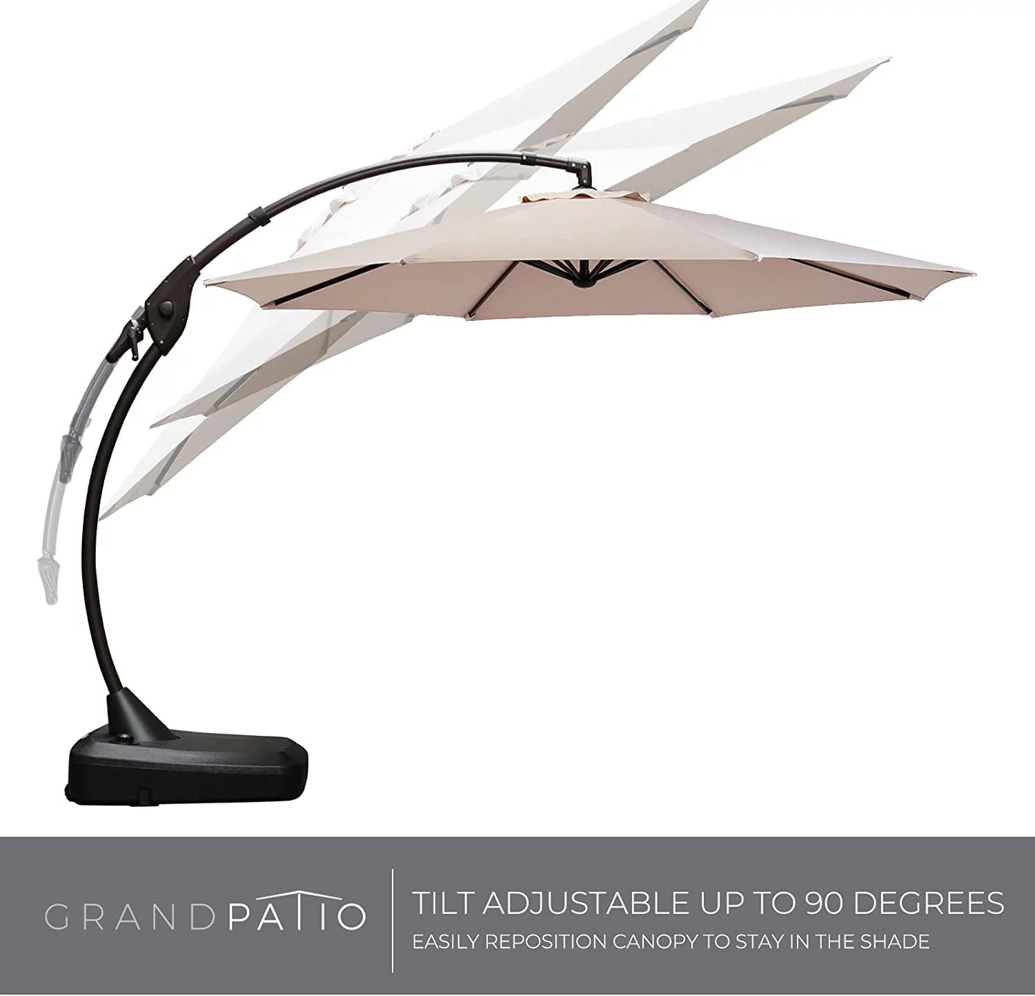 Grand Patio 11-Ft Outdoor Patio Umbrella with Base, Curved Offset Cantilever Umbrella Large w/360° Rotation Shade for Patio Pool Deck, Champagne