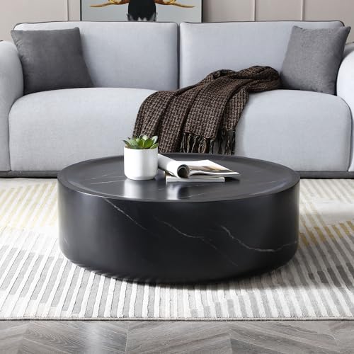 JUSTONE 15.75 ''Round Coffee Table, Accent End Table for Living Room Office Apartment, Modern Minimalist Side Table with Faux Marble Pattern