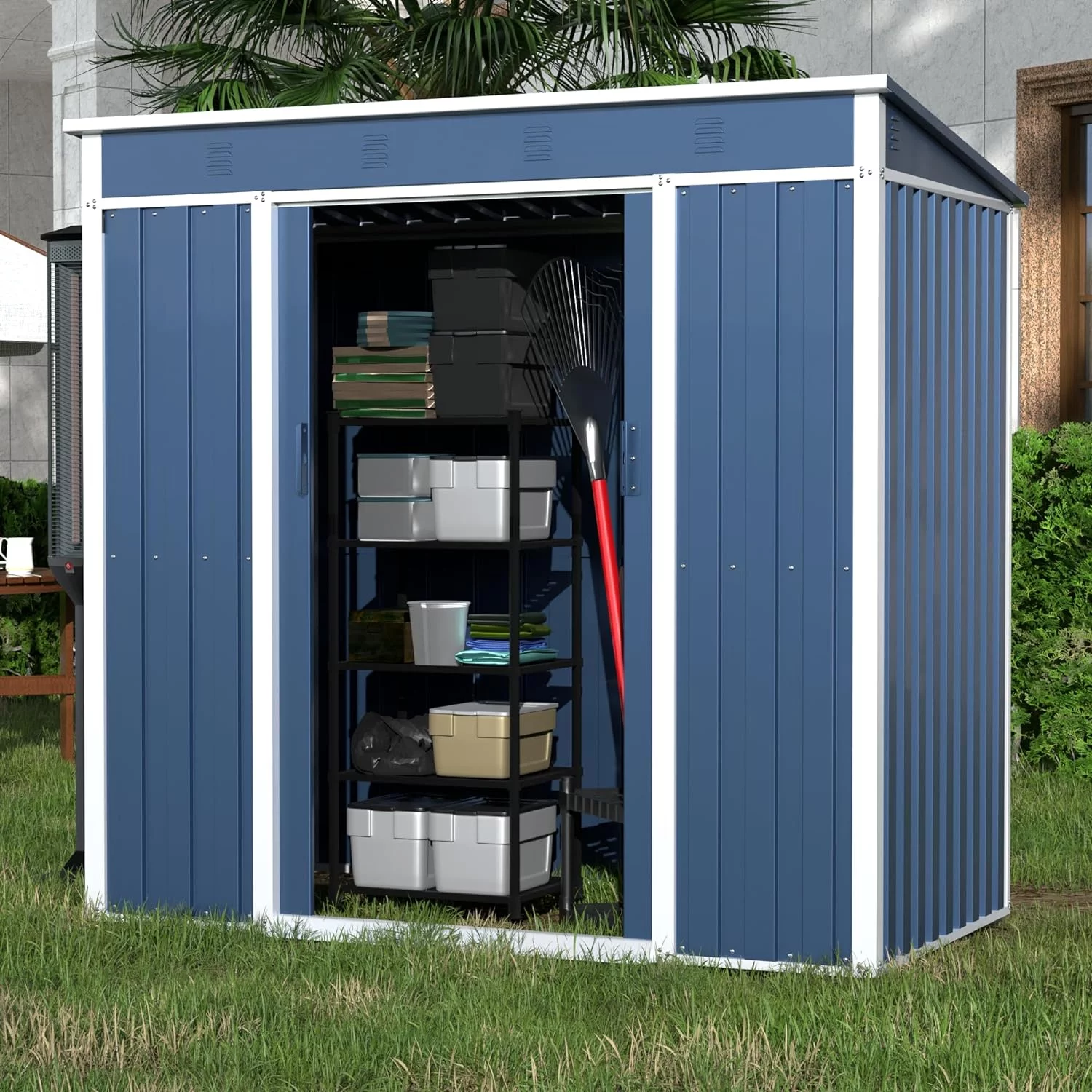 Aobabo Metal Outdoor Storage Shed, 6.3x4.1 FT Steel Utility Tool Shed Storage House with Sliding Door