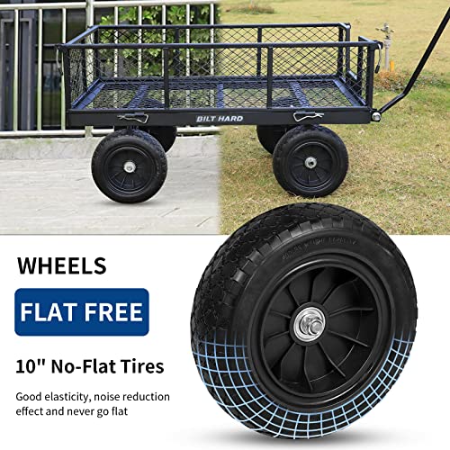 BILT HARD 880 lbs 10" Flat Free Tires Steel Garden Cart with 180° Rotating Handle and Removable Sides