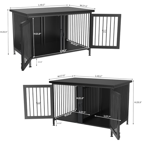 GDLF Double Dog Crate with Divider for 2 Small or 1 Dog, Furniture Style Kennel Indoor Cage with Removable Panel (Int.dims:36.2”Wx24.5”Dx21”H), Black