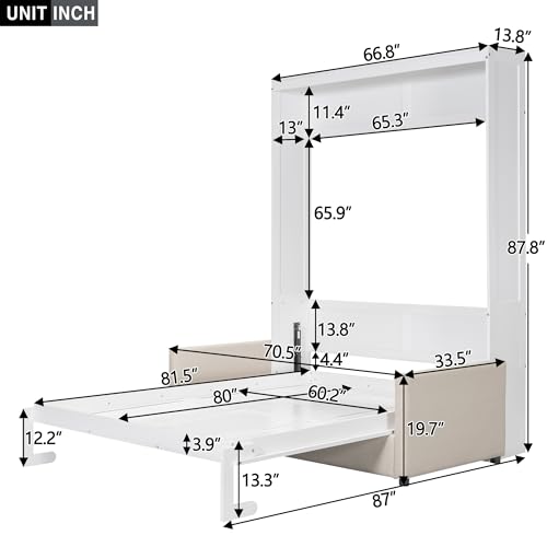 Ball & Cast Murphy Bed Wall Bed Queen Size with Cushion,Sofa Platform Bedfram Chest can be Folded,Wood Folding Hideaway w/Slat Support
