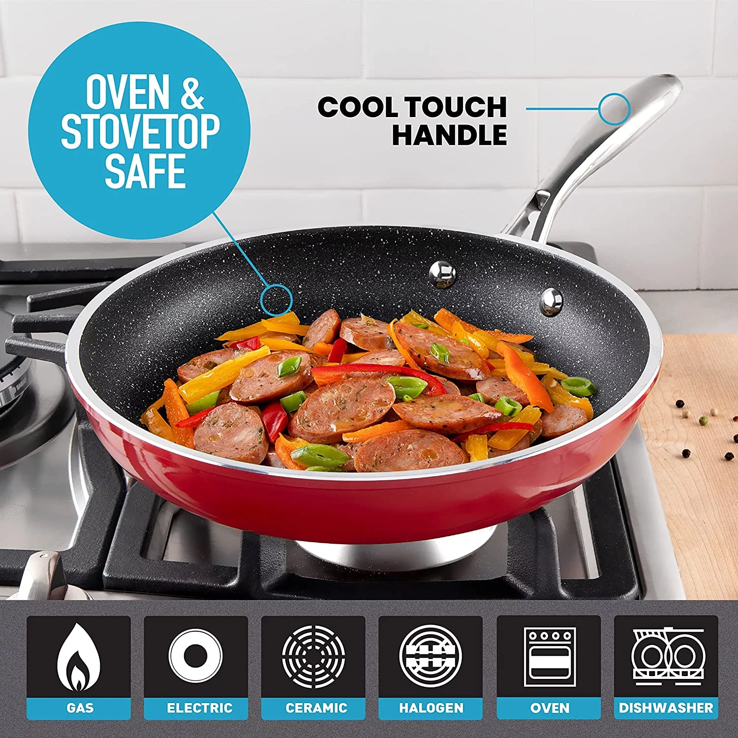 Excellent en Red Pots and Pans Set Nonstick 20 Pc Kitchen Cookware Set &amp; Bakeware Set with Mineral &amp