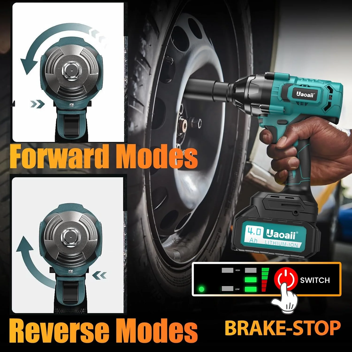 YGDU 1000Nm(738ft-lbs) Cordless Impact Wrench High Torque, 1/2 Battery Impact Gun w/ 2X 4.0Ah Batteries, Fast Charger, 5 Sockets & Storage Box
