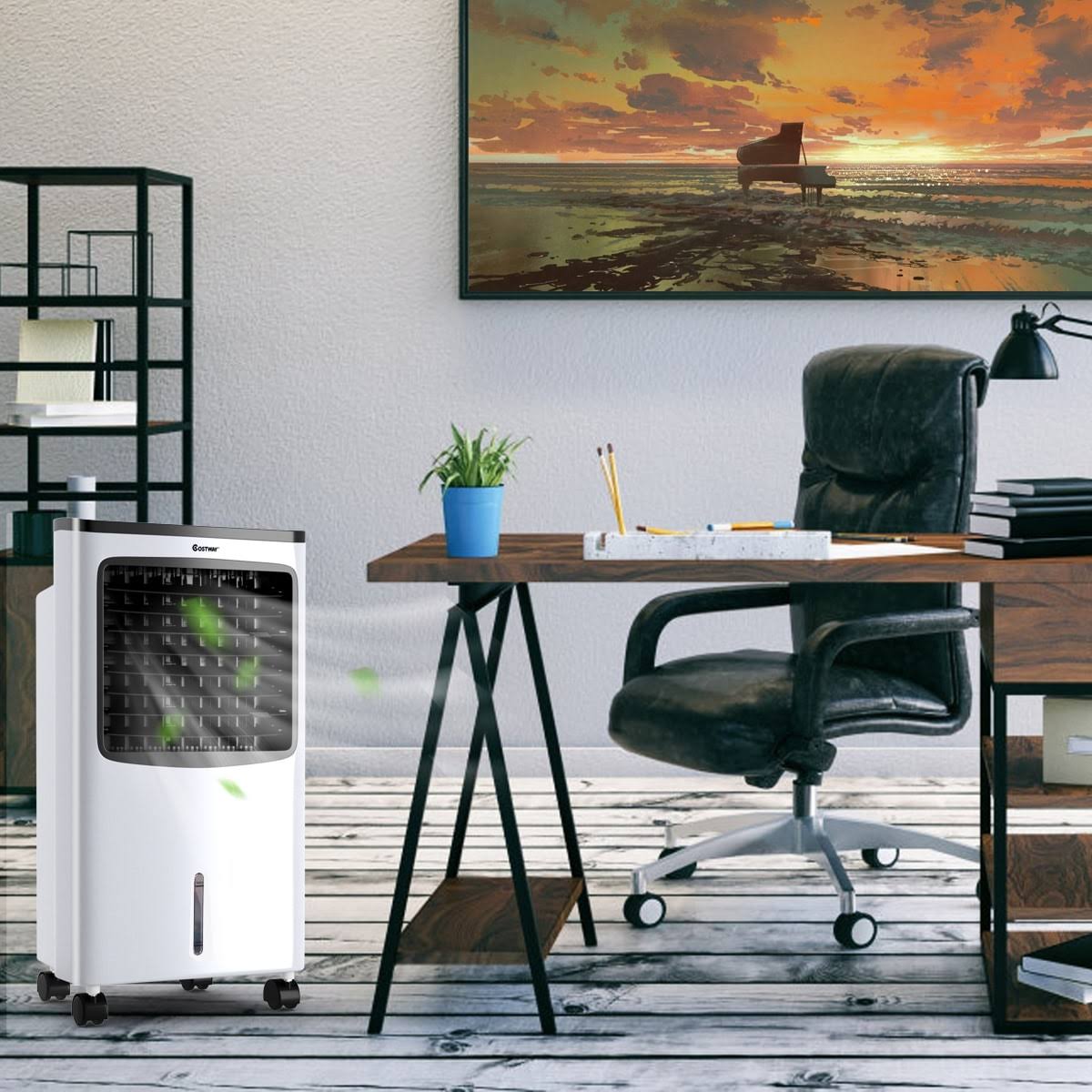 Costway Portable Cooler Fan Filter Humidify Anion w/ Remote Control - Black