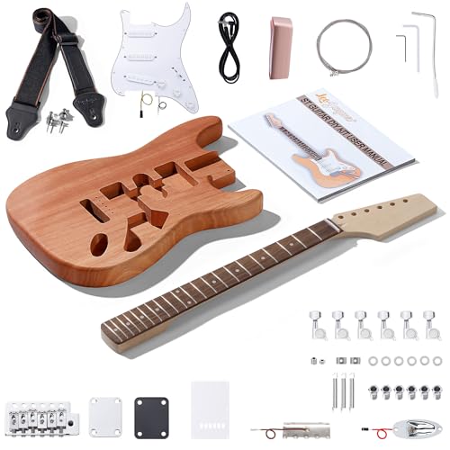 Leo Jaymz DIY Single Cut Electric Guitar Kits with Mahogany Body and Neck - Rosewood Fingerboard and All Components Included (LP Hollow)