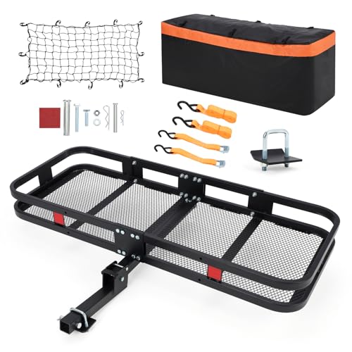 Hitch-Mounted Cargo Carrier | 60"x24"x14" Basket with 500 Lb Capacity | with Net and Straps | Fits 2-Inch Receivers | for Cars and SUVs